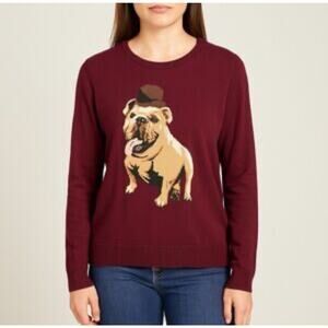 Vintage Merona Unisex M Burgundy Bulldog Sweater 100% Cotton Dog Mom